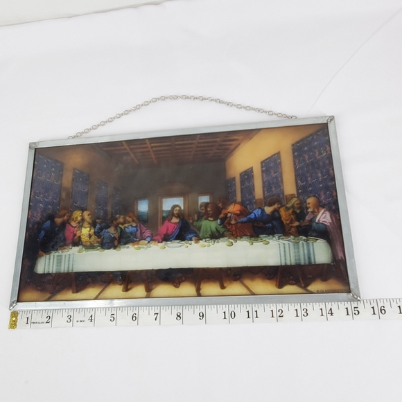 Vtg Stained Glass Art The Last Supper Leonardo Da Vinci Forest Lawn 16x9" Window - Picture 12 of 16